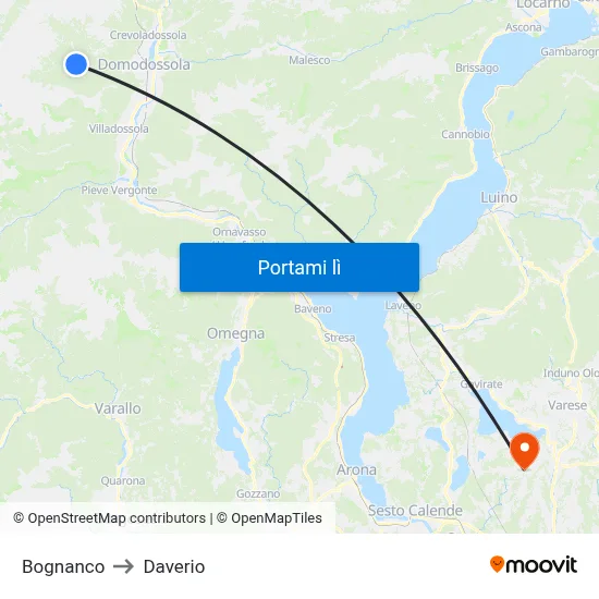 Bognanco to Daverio map