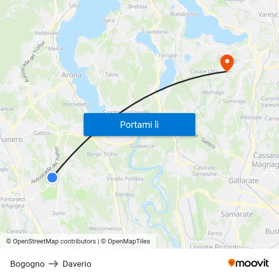 Bogogno to Daverio map