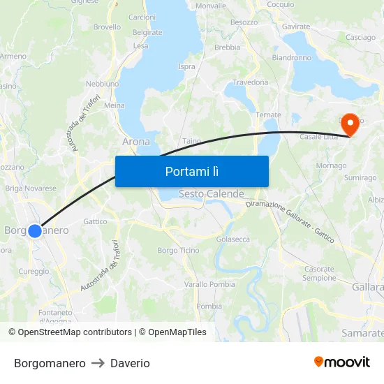 Borgomanero to Daverio map