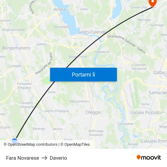 Fara Novarese to Daverio map