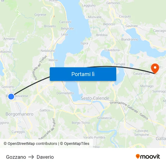 Gozzano to Daverio map