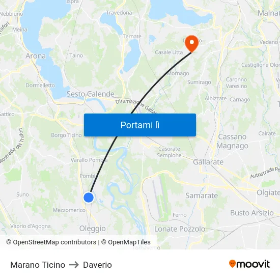 Marano Ticino to Daverio map