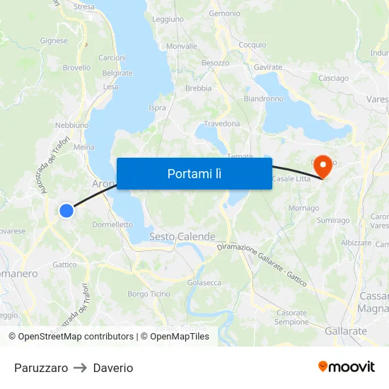 Paruzzaro to Daverio map