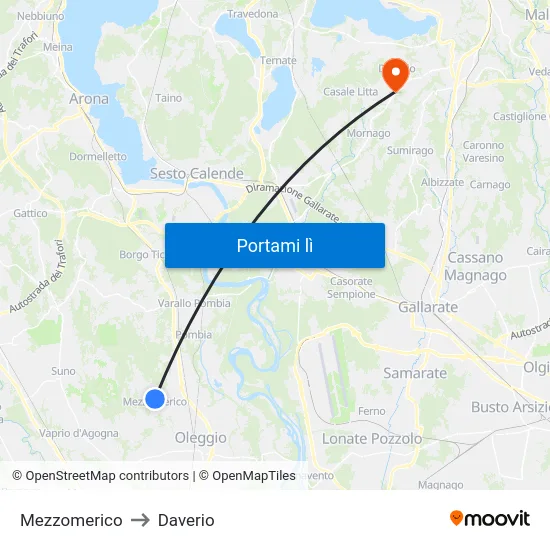Mezzomerico to Daverio map