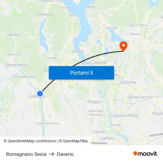 Romagnano Sesia to Daverio map