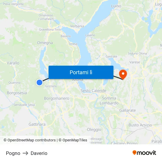 Pogno to Daverio map