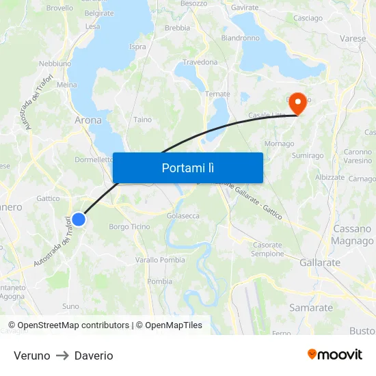 Veruno to Daverio map