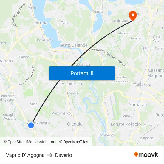 Vaprio D' Agogna to Daverio map