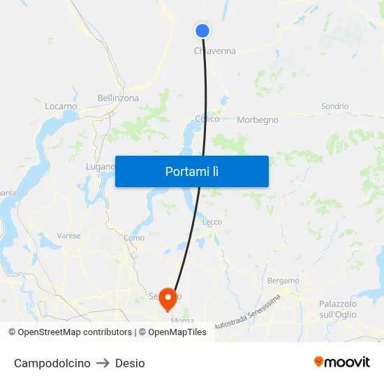 Campodolcino to Desio map