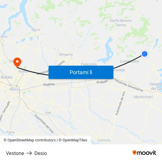 Vestone to Desio map
