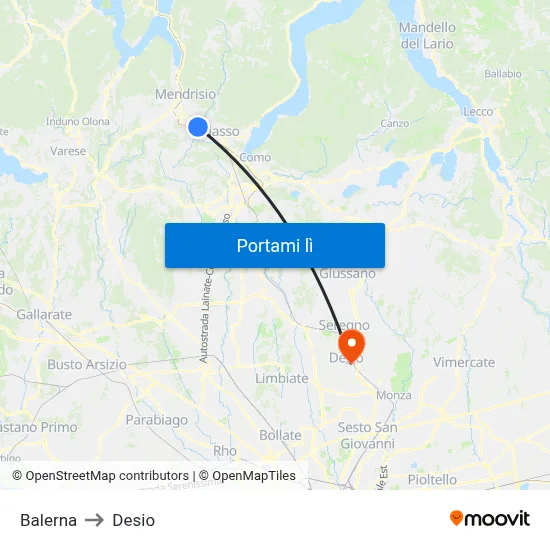 Balerna to Desio map