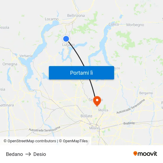 Bedano to Desio map