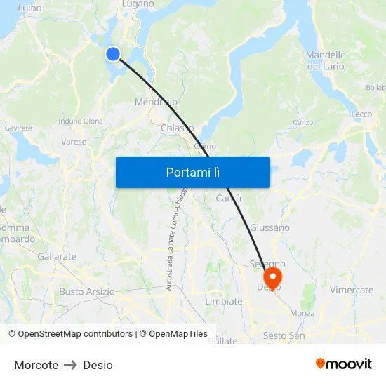 Morcote to Desio map