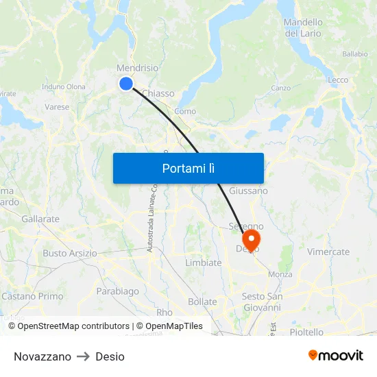 Novazzano to Desio map