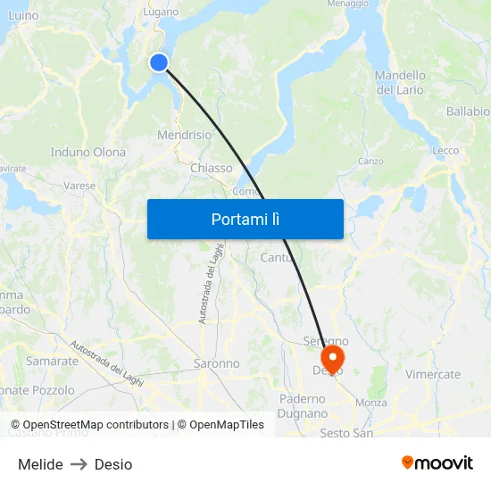Melide to Desio map