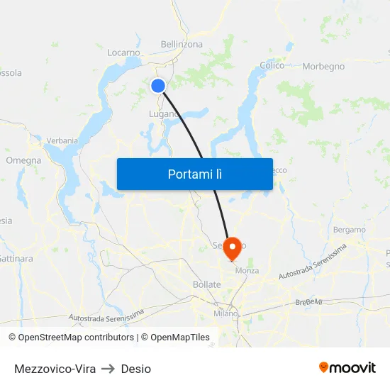 Mezzovico-Vira to Desio map