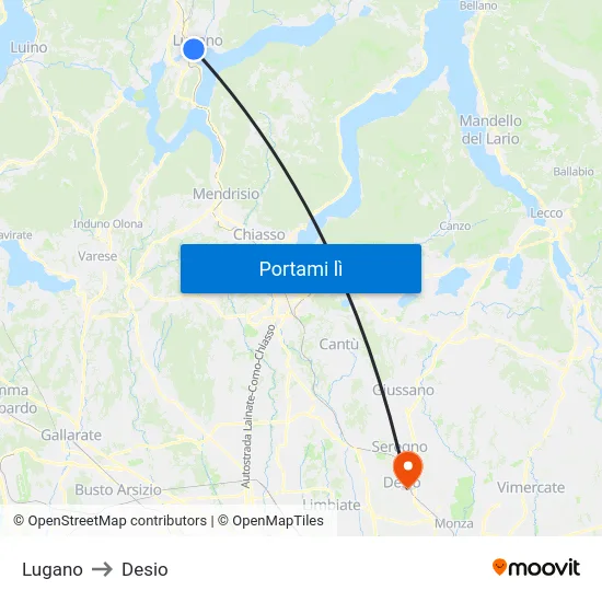 Lugano to Desio map