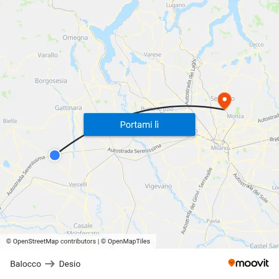 Balocco to Desio map