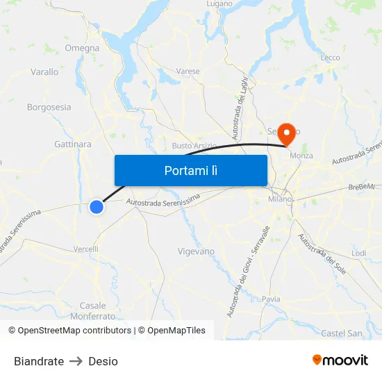 Biandrate to Desio map