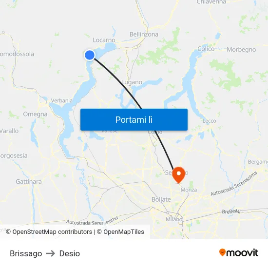 Brissago to Desio map