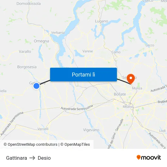 Gattinara to Desio map