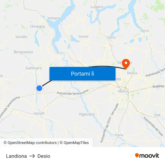Landiona to Desio map
