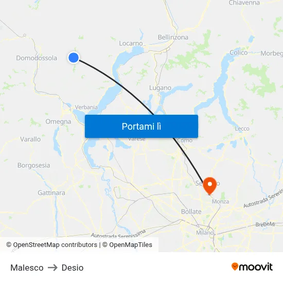 Malesco to Desio map