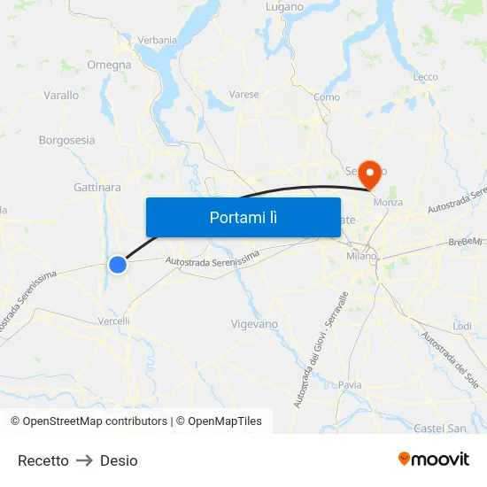 Recetto to Desio map
