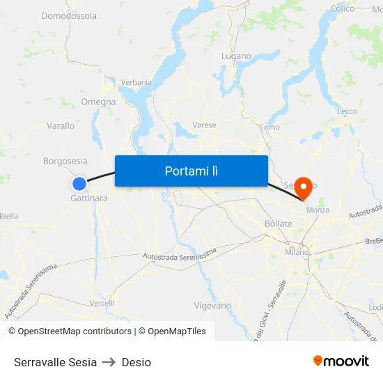 Serravalle Sesia to Desio map