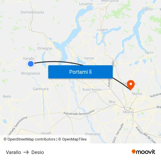 Varallo to Desio map
