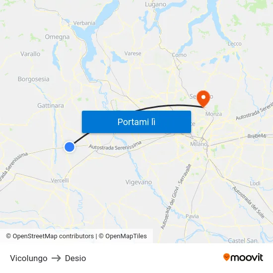 Vicolungo to Desio map
