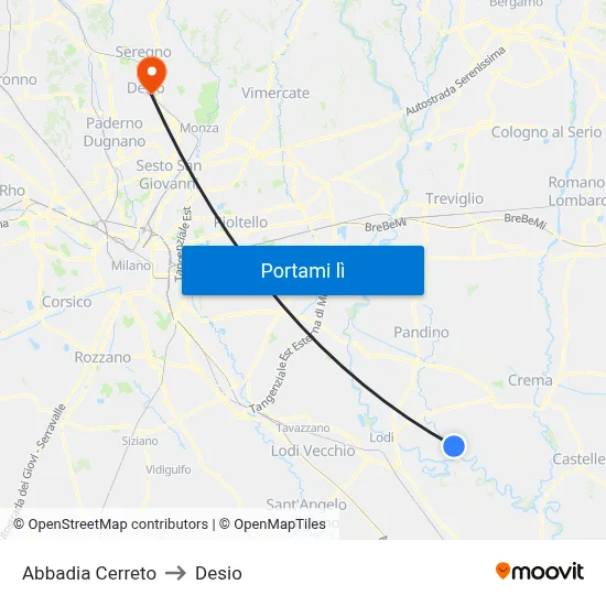 Abbadia Cerreto to Desio map