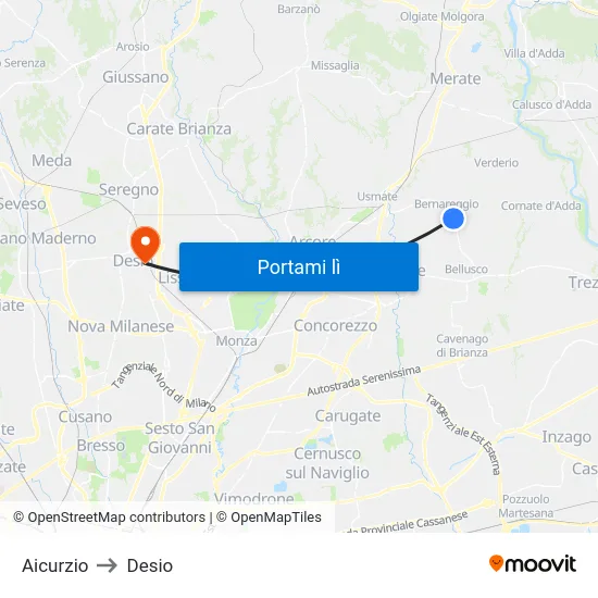 Aicurzio to Desio map