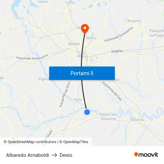 Albaredo Arnaboldi to Desio map