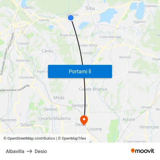 Albavilla to Desio map