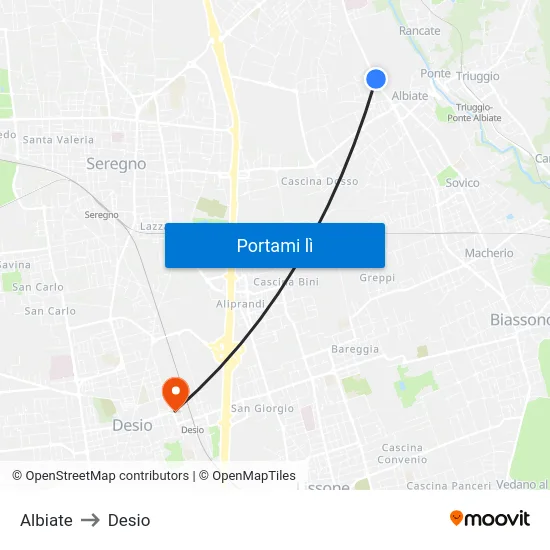 Albiate to Desio map