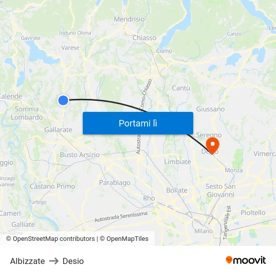 Albizzate to Desio map