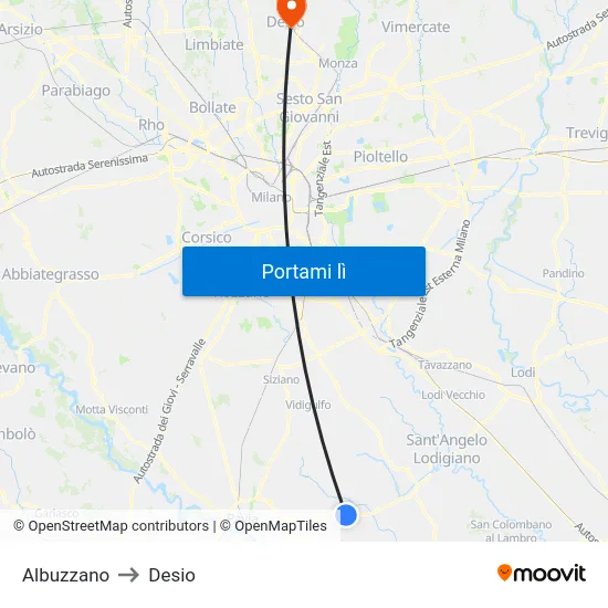 Albuzzano to Desio map
