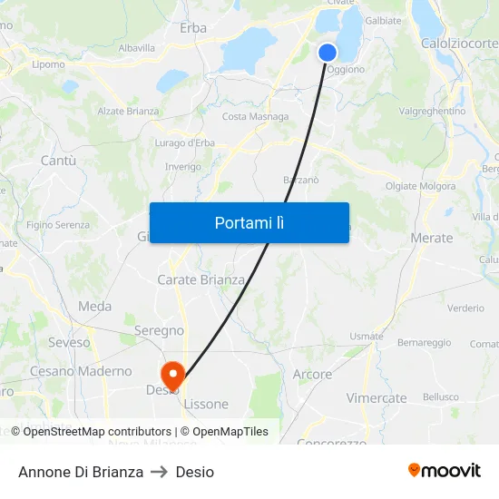 Annone Di Brianza to Desio map