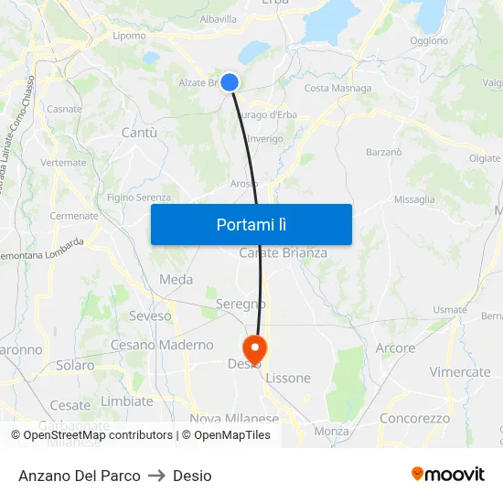 Anzano Del Parco to Desio map