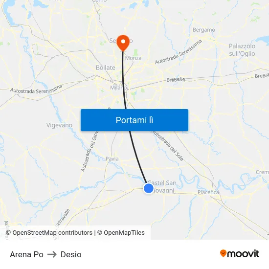 Arena Po to Desio map