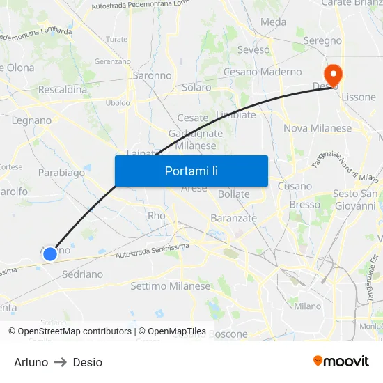 Arluno to Desio map