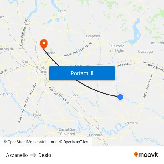Azzanello to Desio map