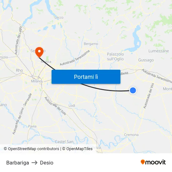 Barbariga to Desio map