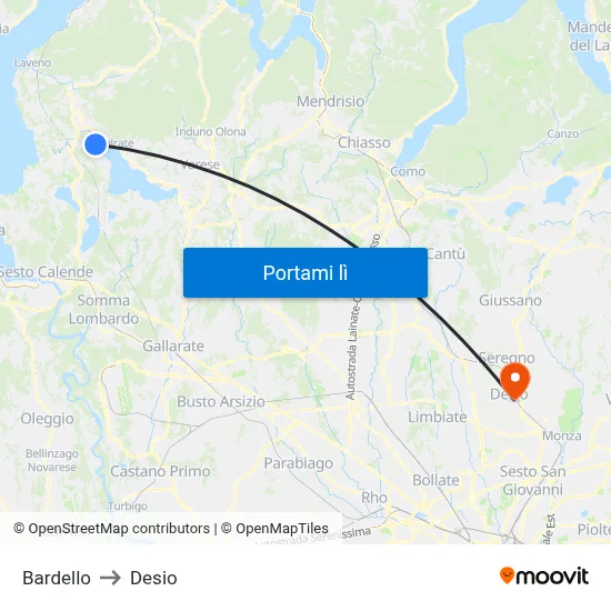 Bardello to Desio map