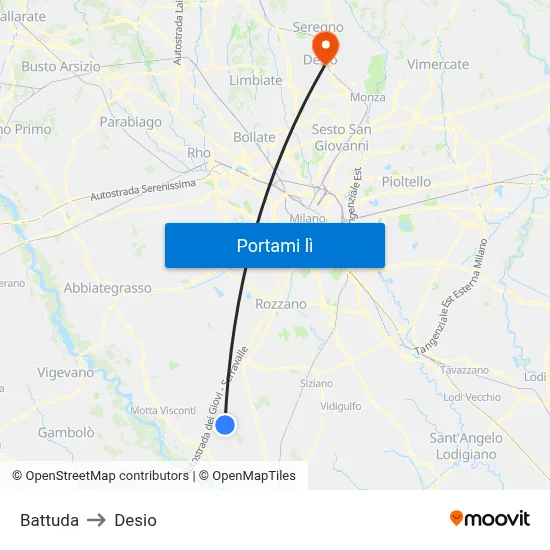 Battuda to Desio map