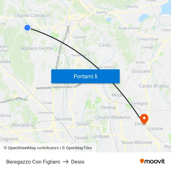Beregazzo Con Figliaro to Desio map