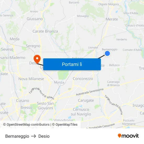 Bernareggio to Desio map
