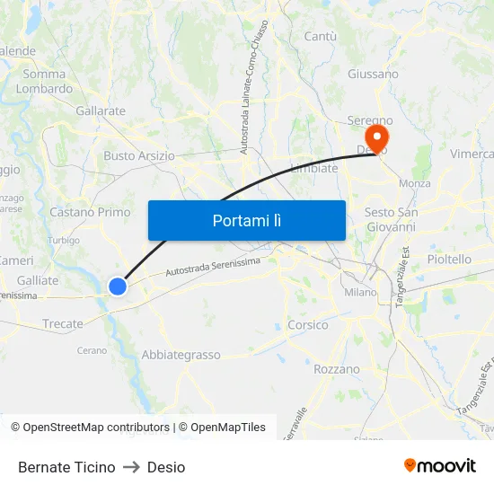 Bernate Ticino to Desio map