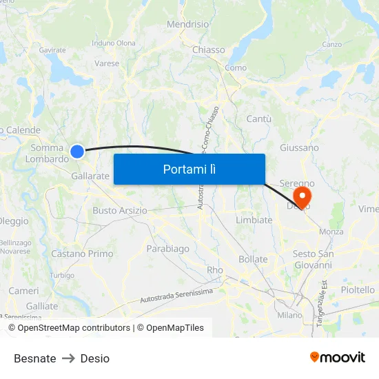 Besnate to Desio map